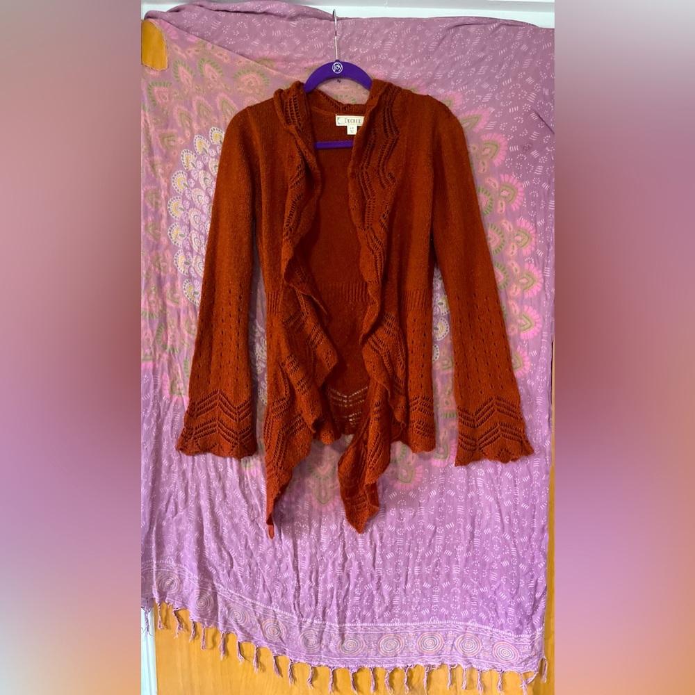 Boho slouchy bell sleeve crochet knit cardigan